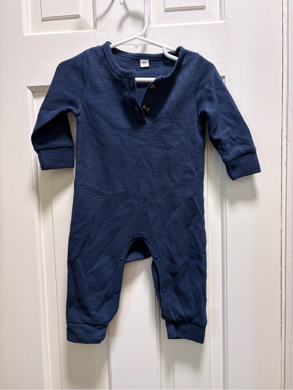 Kids Navy Waffle Knit One-Piece Romper